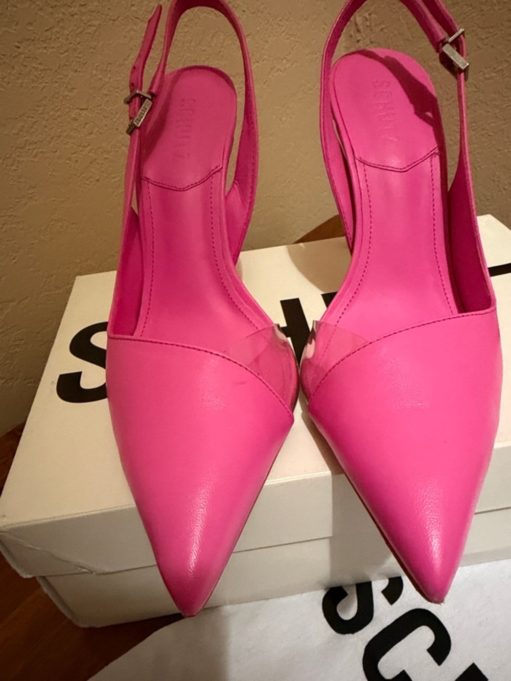 SCHUTZ Hot Pink Pointed-Toe Slingback Stilettos - Picture 3 of 5